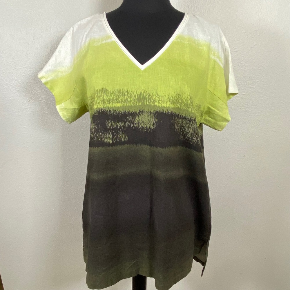 Lafayette 148 New York Linen Blend V-Neck Tunic Top Ombre Casual‎ Short Sleeve S